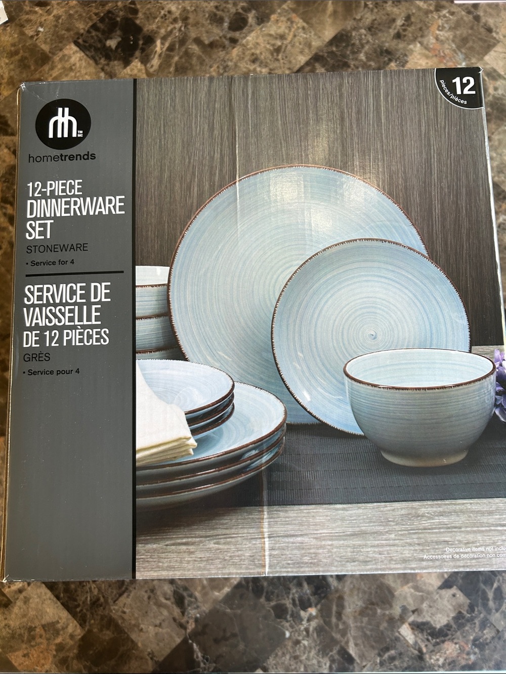 NWT ๐ HomeTrends Blue Stoneware 12-Piece Dinnerware Set